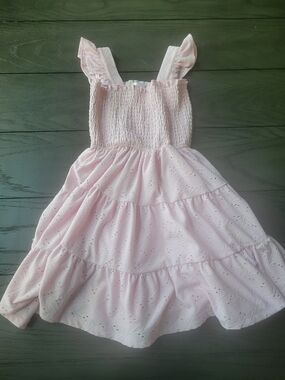 Tahari Girl Smocked Ruffle-Strap Pink Eyelet Dress for Girls Size 6